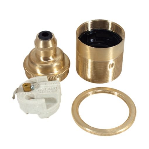 ES | E27 | Edison Screw Satin Gold Pendant Lampholder With Shade Ring 5057433